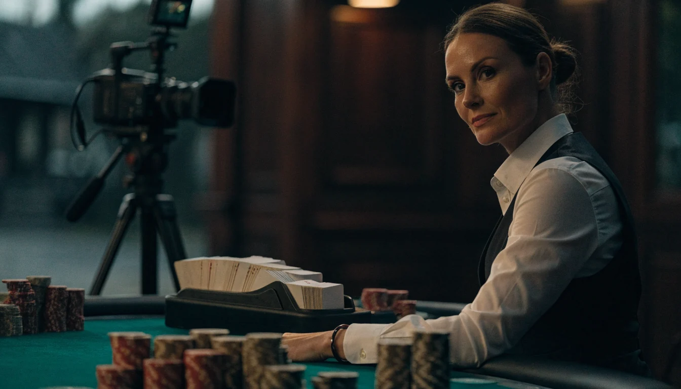 En ekte blackjack-dealer ved et live casino-bord i Norge